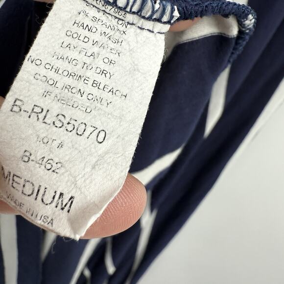 Elan Beach String Halter Dress medium Navy Blue Striped Asymmetrical Hem Midi - Picture 10 of 11